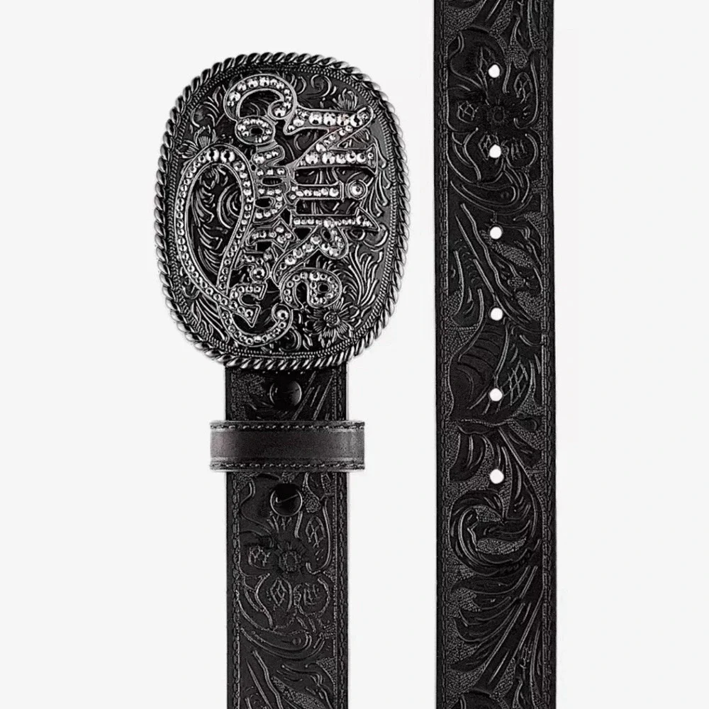 Nike Country Belt Plaque Buckle Embossed Leather Belt Size Small - Picture 3 of 10